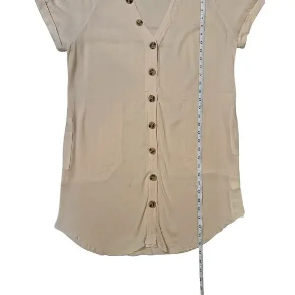 NWT Cupshe Beige Button Down Shirt Dress Cover-Up Size Small - Picture 3 of 6